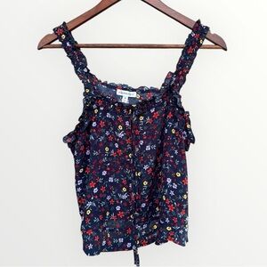 Roommates Navy Floral Ruffle Tank Top Blouse Flowy Lightweight NWT Size Medium